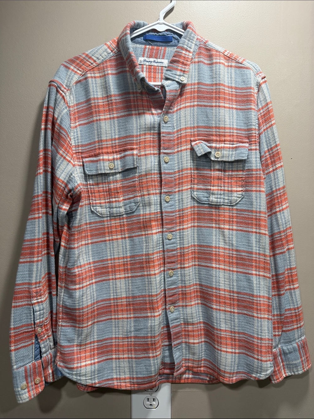 Tommy Bahama Orange & blue Plaid Button-Down Shirt medium